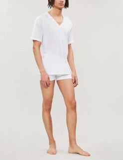 HANRO Cotton Sporty Cotton-jersey T-shirt -AllSain Clothing Shop 102 1000262 73510 WHITE ALT01