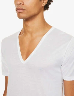 Deep V-neck T-shirt -AllSain Clothing Shop 102 85418922 2528124 WHITE ALT04