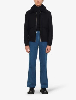 Sandro Aviator Zip-through Shearling Wool-blend Jacket 7 Sandro Aviator Zip-through Shearling Wool-blend Jacket -AllSain Clothing Shop 74 10081 SHPBL00174 NAVYBLUE ALT01