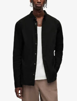 AllSaints Hawthorne Slim-fit Stretch-cotton Shirt 7 AllSaints Hawthorne Slim-fit Stretch-cotton Shirt -AllSain Clothing Shop R03685128 BLACK ALT02