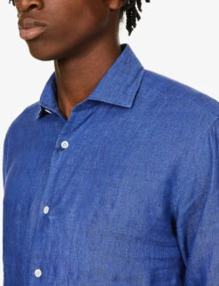 Antonio Regular-fit Cutaway-collar Linen Shirt -AllSain Clothing Shop R03766975 NAVY ALT04