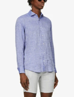 Antonio Regular-fit Cutaway-collar Linen Shirt -AllSain Clothing Shop R03766976 MELANGEBLUE ALT02
