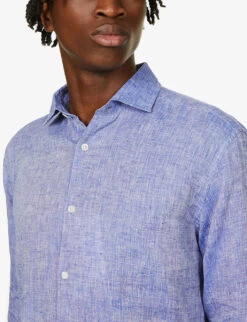 Antonio Regular-fit Cutaway-collar Linen Shirt -AllSain Clothing Shop R03766976 MELANGEBLUE ALT04