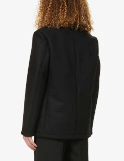 Hugo Double-breasted Tailored Shearling-collar Woven Coat -AllSain Clothing Shop R03788619 BLACK ALT03