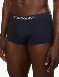 Emporio Armani Logo-print Stretch-cotton Trunks Pack Of Three -AllSain Clothing Shop R03804556 MARINEGRGMELNERO ALT03