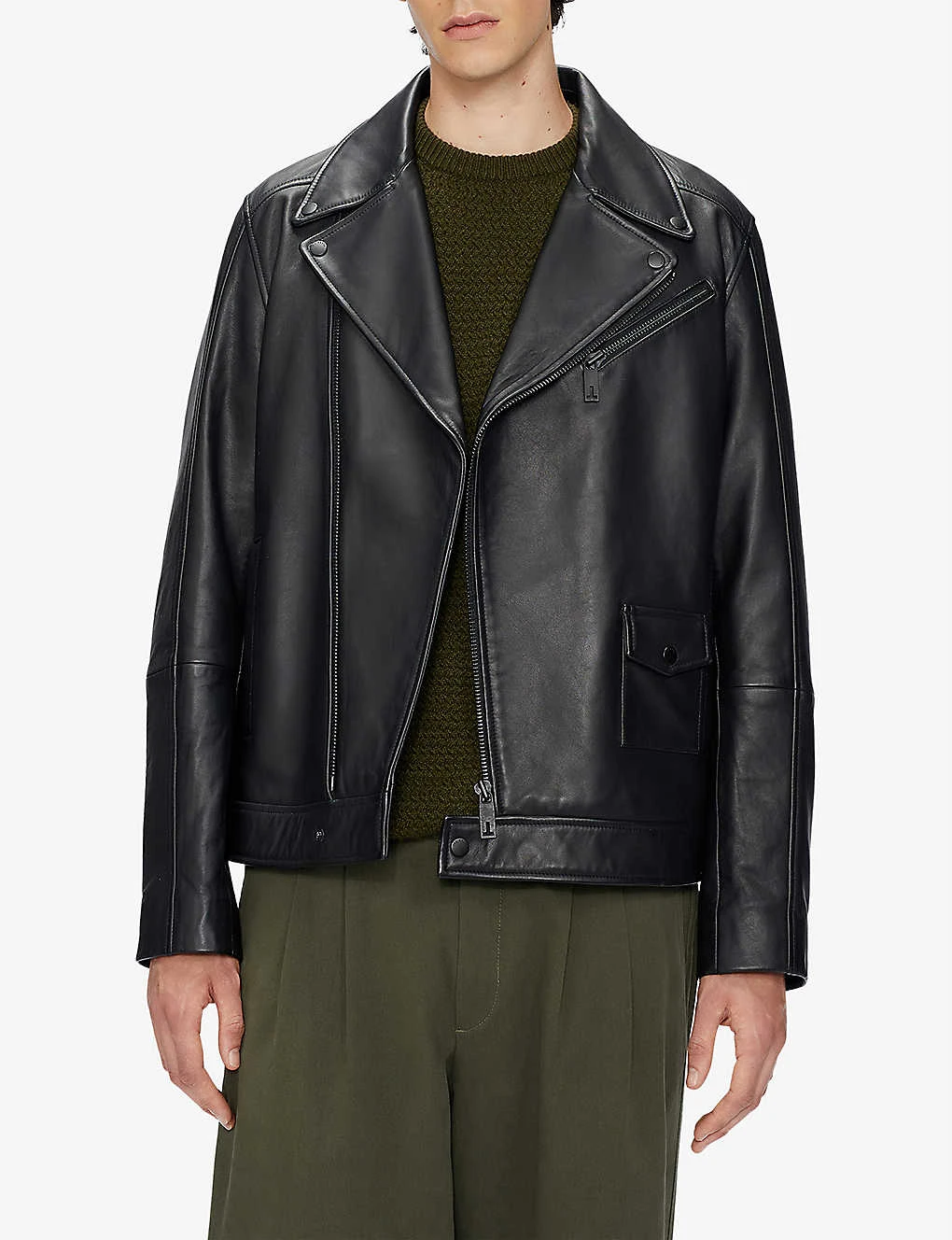 Ted Baker Carve Oversized Leather Biker Jacket 3 Ted Baker Carve Oversized Leather Biker Jacket - Image 3