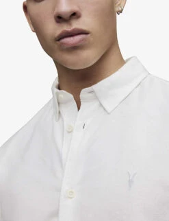 AllSaints Hermosa Logo-embroidered Relaxed-fit Cotton Shirt 9 AllSaints Hermosa Logo-embroidered Relaxed-fit Cotton Shirt -AllSain Clothing Shop R03852450 WHITE ALT04