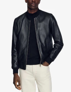Sandro Monaco Zip-up Leather Bomber Jacket -AllSain Clothing Shop R03878187 NOIRGRIS ALT02