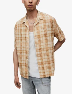 AllSaints Lindenwood Check Woven Shirt -AllSain Clothing Shop R03901261 FADEDTAUPE ALT03