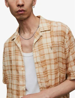 AllSaints Lindenwood Check Woven Shirt -AllSain Clothing Shop R03901261 FADEDTAUPE ALT04