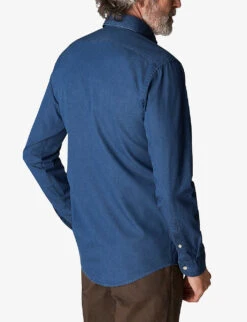 ETON Wide-spread Slim-fit Denim-twill Shirt -AllSain Clothing Shop R03920285 NAVYBLUE ALT02