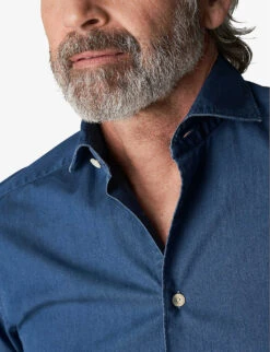 ETON Wide-spread Slim-fit Denim-twill Shirt -AllSain Clothing Shop R03920285 NAVYBLUE ALT03