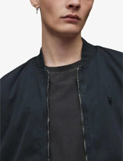 AllSaints Lows Logo-embroidered Padded Organic-cotton Bomber Jacket 9 AllSaints Lows Logo-embroidered Padded Organic-cotton Bomber Jacket -AllSain Clothing Shop R03925647 DARKINK ALT04