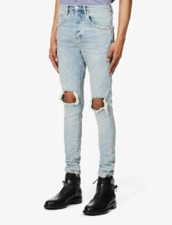 Ripped-knee Regular-fit Stretch-denim Jeans 9 Ripped-knee Regular-fit Stretch-denim Jeans -AllSain Clothing Shop R03932747 LIGHTINDIGOBLOWOUT ALT02