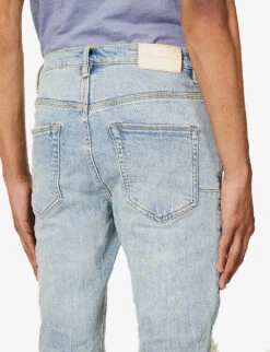 Ripped-knee Regular-fit Stretch-denim Jeans 12 Ripped-knee Regular-fit Stretch-denim Jeans -AllSain Clothing Shop R03932747 LIGHTINDIGOBLOWOUT ALT05