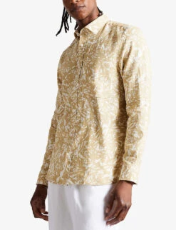 Ted Baker Svend Graphic-print Regular-fit Linen Shirt -AllSain Clothing Shop R03946324 TAN ALT02