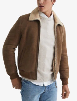 Reiss Loburn Zipped Shearling Bomber Jacket -AllSain Clothing Shop R03978192 MOCHA ALT02