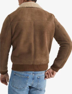 Reiss Loburn Zipped Shearling Bomber Jacket -AllSain Clothing Shop R03978192 MOCHA ALT03