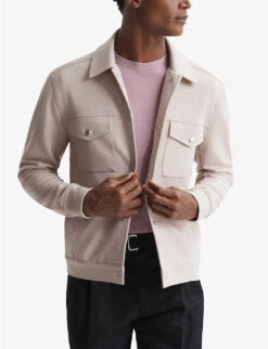 Reiss Jerry Flap-pocket Stretch-woven Overshirt -AllSain Clothing Shop R03978258 OATMEAL ALT02