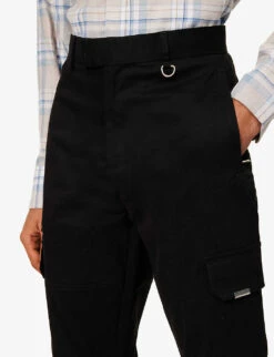 Represent Brand-plaque Multi-pocket Regular-fit Straight-leg Stretch-cotton Blend Cargo Trousers -AllSain Clothing Shop R04000958 BLACK ALT04