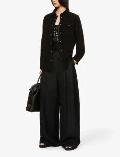 Unisex Gemstone-embellished Popper Relaxed-fit Cashmere Shirt 8 Unisex Gemstone-embellished Popper Relaxed-fit Cashmere Shirt -AllSain Clothing Shop R04001644 FA10BLACK ALT02