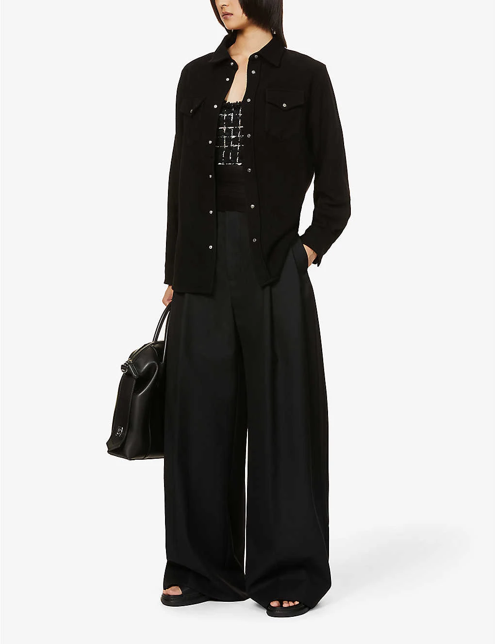 Unisex Gemstone-embellished Popper Relaxed-fit Cashmere Shirt 3 Unisex Gemstone-embellished Popper Relaxed-fit Cashmere Shirt - Image 3