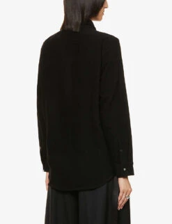 Unisex Gemstone-embellished Popper Relaxed-fit Cashmere Shirt 10 Unisex Gemstone-embellished Popper Relaxed-fit Cashmere Shirt -AllSain Clothing Shop R04001644 FA10BLACK ALT04