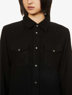 Unisex Gemstone-embellished Popper Relaxed-fit Cashmere Shirt 11 Unisex Gemstone-embellished Popper Relaxed-fit Cashmere Shirt -AllSain Clothing Shop R04001644 FA10BLACK ALT05