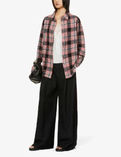 Unisex Gemstone-embellished Popper Check-print Cashmere Shirt -AllSain Clothing Shop R04001650 FTAMBER ALT02