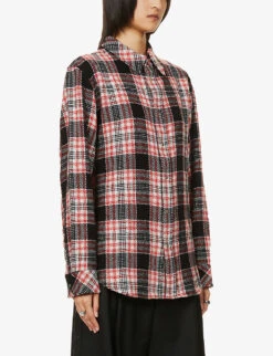 Unisex Gemstone-embellished Popper Check-print Cashmere Shirt -AllSain Clothing Shop R04001650 FTAMBER ALT03