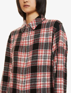 Unisex Gemstone-embellished Popper Check-print Cashmere Shirt -AllSain Clothing Shop R04001650 FTAMBER ALT05