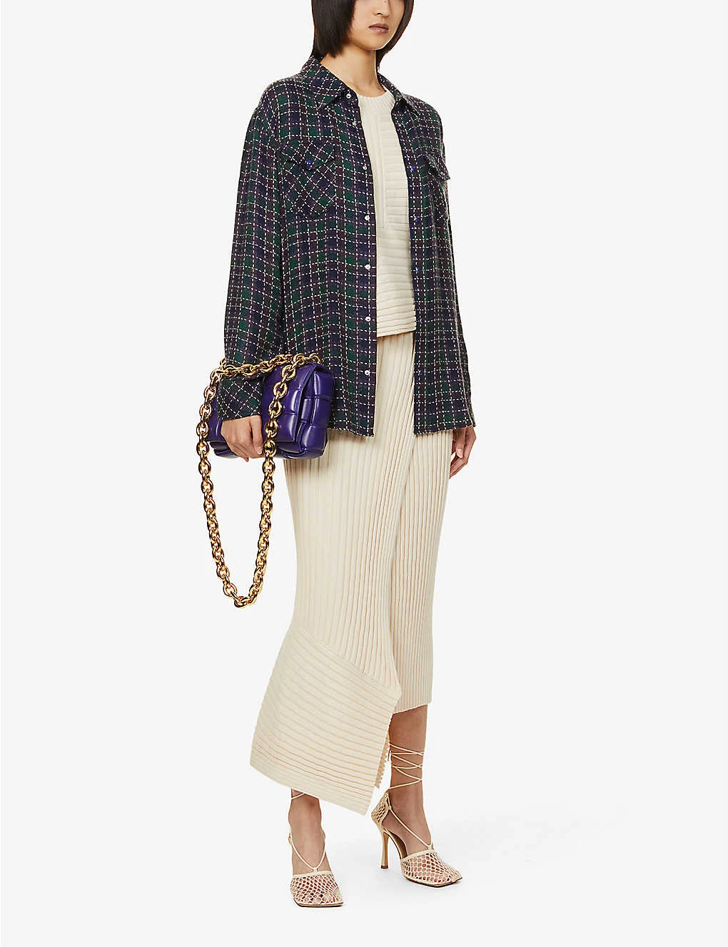 Unisex Lapis Lazuli Checked Cashmere Shirt 2 Unisex Lapis Lazuli Checked Cashmere Shirt - Image 2