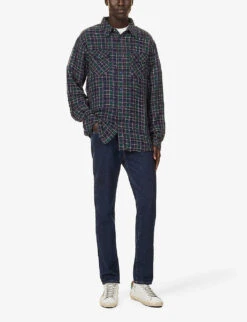 Unisex Lapis Lazuli Checked Cashmere Shirt 8 Unisex Lapis Lazuli Checked Cashmere Shirt -AllSain Clothing Shop R04001653 FT6BLUE ALT02