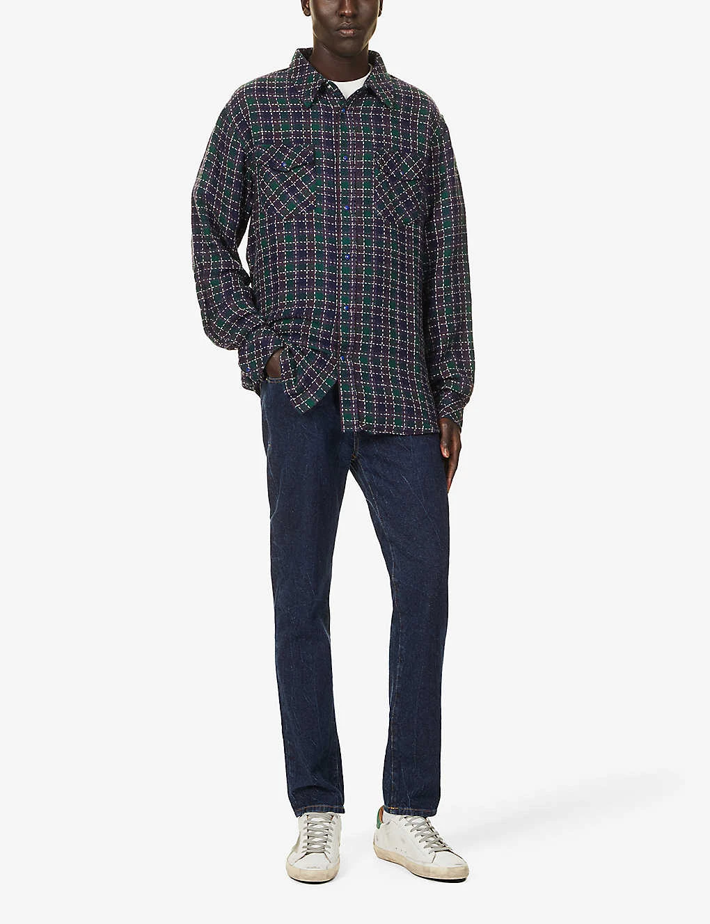 Unisex Lapis Lazuli Checked Cashmere Shirt 3 Unisex Lapis Lazuli Checked Cashmere Shirt - Image 3