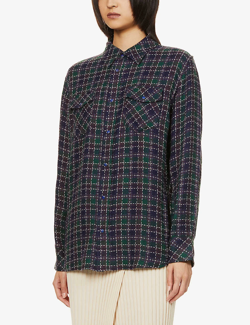 Unisex Lapis Lazuli Checked Cashmere Shirt 4 Unisex Lapis Lazuli Checked Cashmere Shirt - Image 4