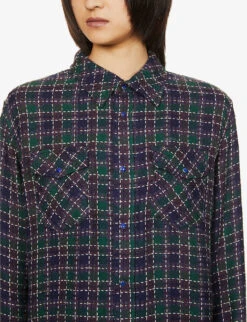 Unisex Lapis Lazuli Checked Cashmere Shirt 11 Unisex Lapis Lazuli Checked Cashmere Shirt -AllSain Clothing Shop R04001653 FT6BLUE ALT05