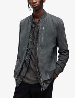 AllSaints Kemble Regular-fit Suede Bomber Jacket 7 AllSaints Kemble Regular-fit Suede Bomber Jacket -AllSain Clothing Shop R04002402 SLATESTONEGRE ALT02