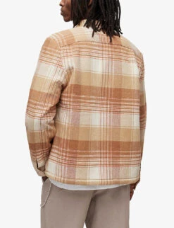 AllSaints Sacco Faux Fur-lined Check Cotton Shacket -AllSain Clothing Shop R04002947 ECRUCAMEL ALT03