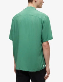 AllSaints Venice Short Sleeve Relaxed-fit Viscose Shirt -AllSain Clothing Shop R04002949 DARKTHYMEGRE ALT03