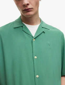 AllSaints Venice Short Sleeve Relaxed-fit Viscose Shirt -AllSain Clothing Shop R04002949 DARKTHYMEGRE ALT04