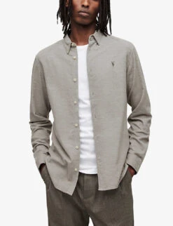 AllSaints Lorella Logo-embroidered Textured Cotton Shirt 5 AllSaints Lorella Logo-embroidered Textured Cotton Shirt -AllSain Clothing Shop R04002959 FROSTEDTAUPE ALT02