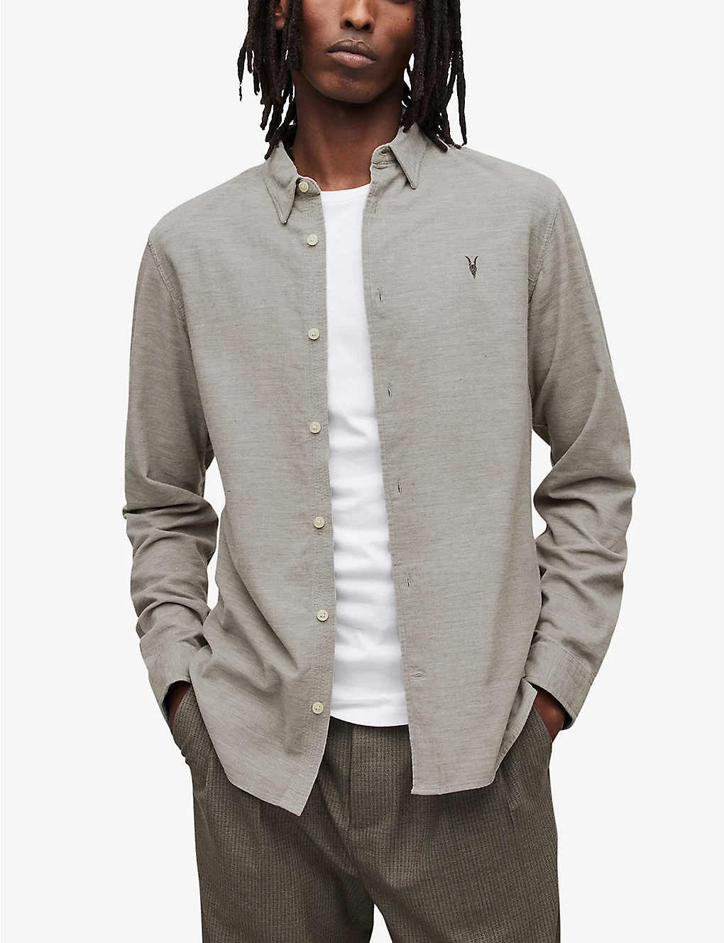 AllSaints Lorella Logo-embroidered Textured Cotton Shirt 3 AllSaints Lorella Logo-embroidered Textured Cotton Shirt - Image 3