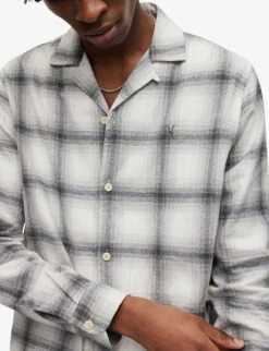 AllSaints Ragado Checked Ramskull-embroidered Cotton Shirt 9 AllSaints Ragado Checked Ramskull-embroidered Cotton Shirt -AllSain Clothing Shop R04002964 OFFWHITE ALT04