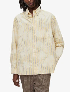 AllSaints Crema Striped Bleached Cotton Oxford Shirt -AllSain Clothing Shop R04002973 LEMONYELLOW ALT02
