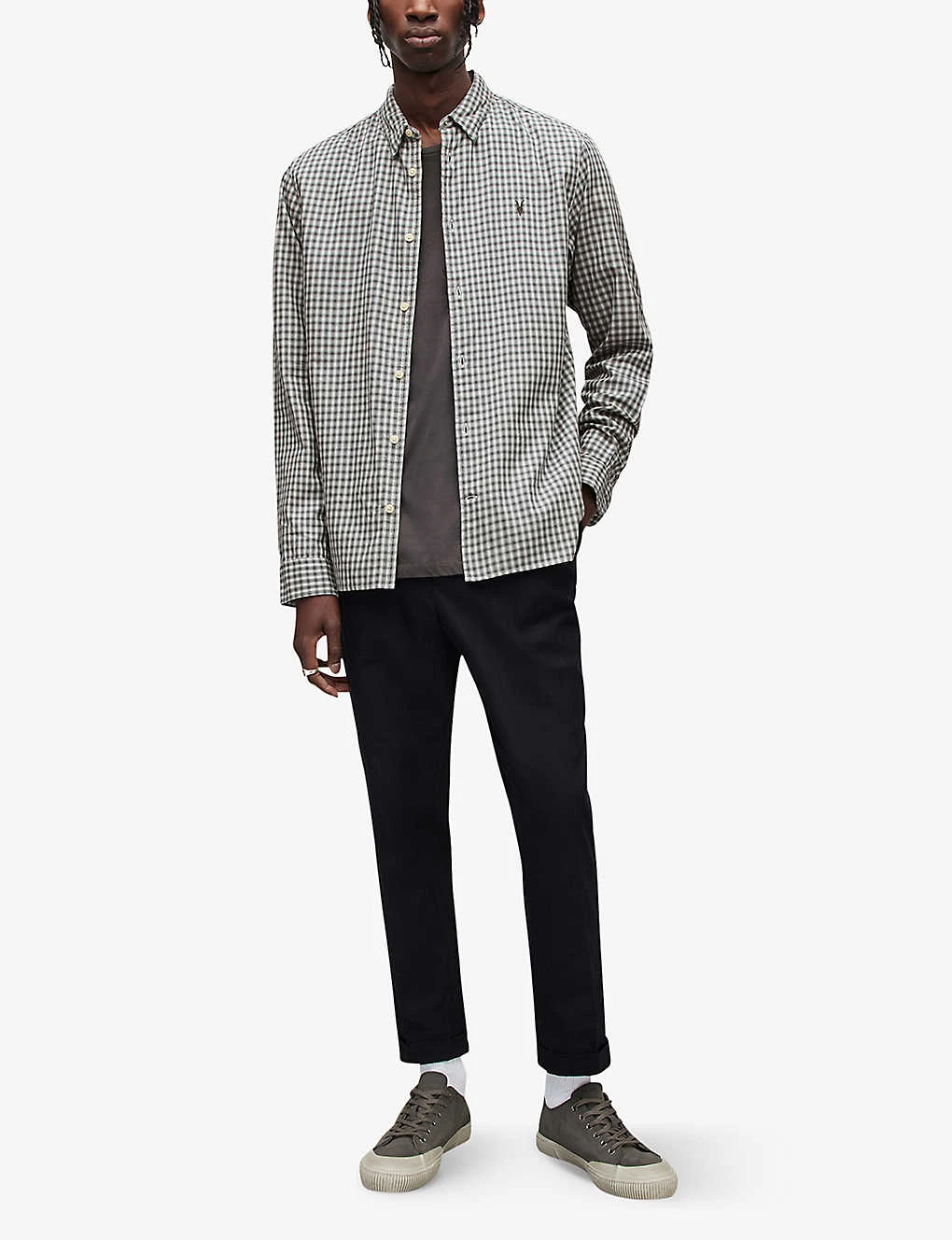AllSaints Varmo Checked Ramskull-embroidered Cotton Shirt 2 AllSaints Varmo Checked Ramskull-embroidered Cotton Shirt - Image 2