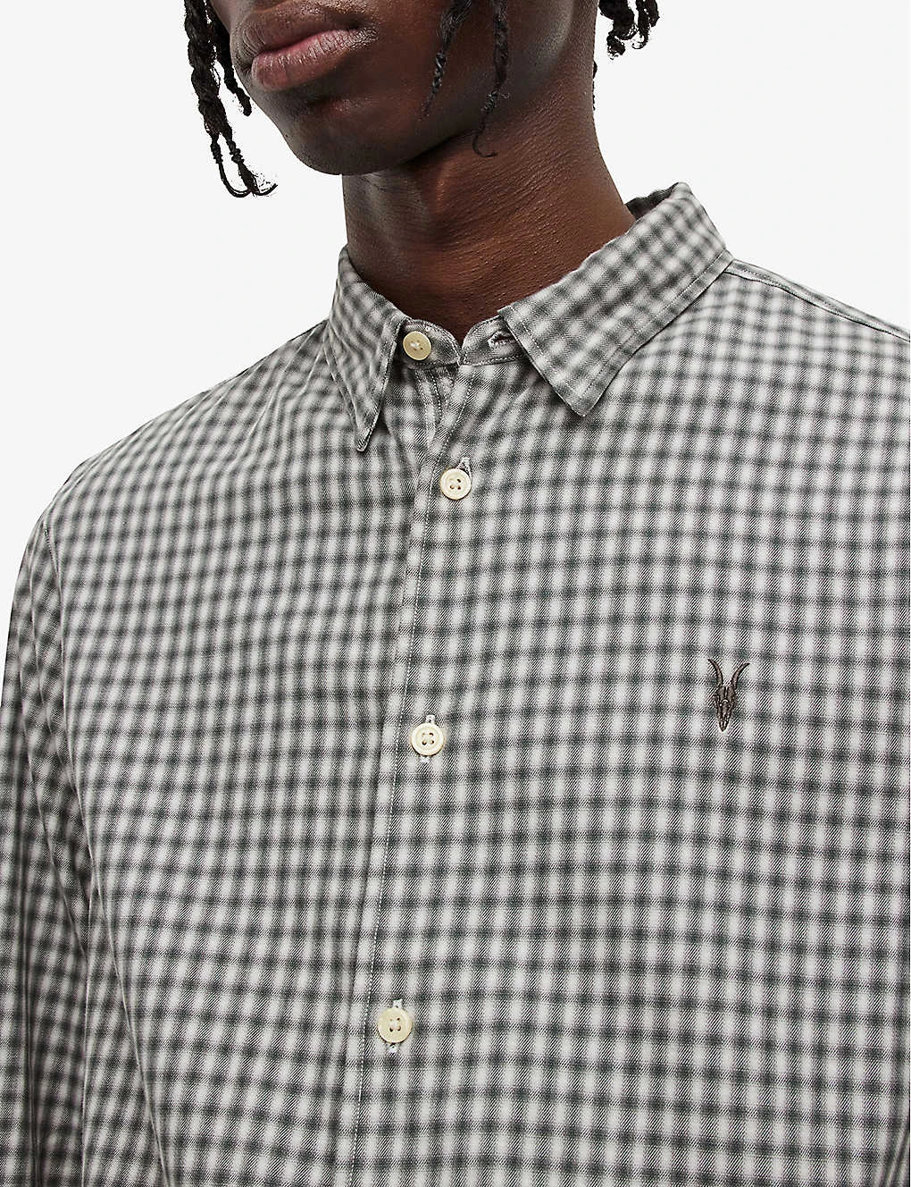 AllSaints Varmo Checked Ramskull-embroidered Cotton Shirt 5 AllSaints Varmo Checked Ramskull-embroidered Cotton Shirt - Image 5