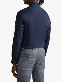 Ted Baker Duddoss Curved-hem Slim-fit Cotton Shirt -AllSain Clothing Shop R04003278 NAVY ALT03
