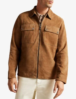 Ted Baker Thierry Regular-fit Suede Shacket -AllSain Clothing Shop R04003749 CAMEL ALT02