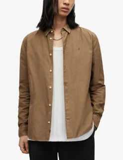 AllSaints Hermosa Relaxed-fit Organic-cotton Shirt 7 AllSaints Hermosa Relaxed-fit Organic-cotton Shirt -AllSain Clothing Shop R04008745 WORNBROWN ALT02