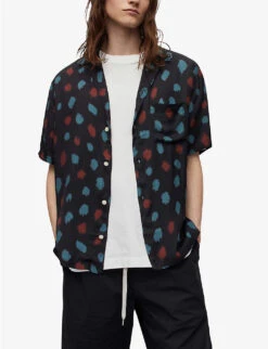 AllSaints Tab Relaxed-fit Recycled Viscose-blend Shirt -AllSain Clothing Shop R04008757 JETBLACK ALT02